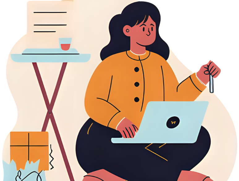“Freelance graphic designer and digital marketer working on laptop creating designs for small businesses