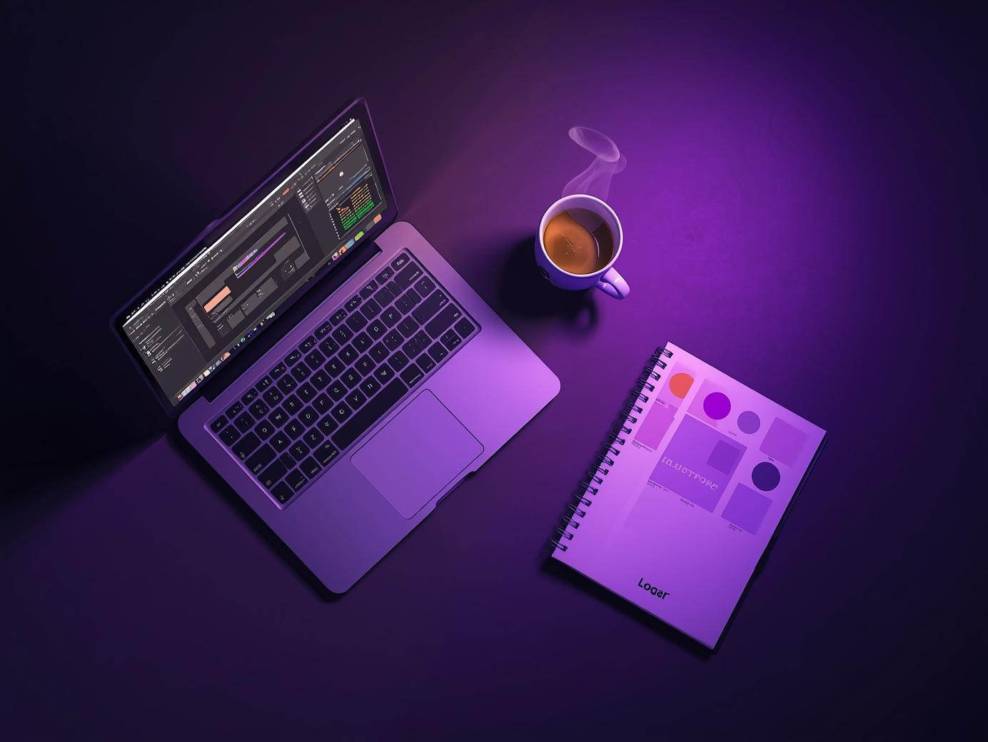 laptop modern black and purple workspace.