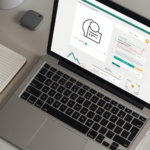 Affordable graphic design and digital marketing workspace with laptop showing branding and marketing visuals for small businesses