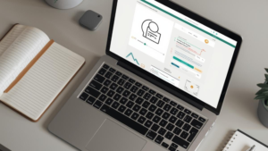 Affordable graphic design and digital marketing workspace with laptop showing branding and marketing visuals for small businesses